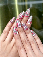 Stained Glass Valentine Press On Nails | Pink White Art Nails | Luxury Valentine Nail Design | Gift For Valentine | Gift For Her | HC1241HC