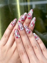 Stained Glass Valentine Press On Nails | Pink White Art Nails | Luxury Valentine Nail Design | Gift For Valentine | Gift For Her | HC1241HC