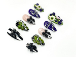 Monster Ribbon Press On Nails | Beetlejuice-Inspired Nail Art | Green & Purple 3D Eyes Design | Black Bow Striped Nails |HB1165BC