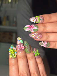 Bunny Garden Press On Nails | 3D Easter Rabbit Nails | Cute Pastel Floral Nails | Kawaii Green Pink Nails | Handmade Press Ons | DB1031HC