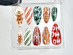 Christmas Party Press On Nails | Gingerbread Man & Holiday Stripes Nail Art | Handmade press on nail | Festive Nails | HB635YK