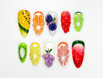 Combo Summer Vibes Press On Nails | 3D Tropical Fruit Nail Art | Handmade Kiwi, Watermelon & Citrus Nails | Beach Vacation Nail Set
