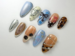 Modern Espresso Coffee Press-On Nails | Glitter, Glam Espresso Nails | Coffee, Leopard & Bow Designs | Luxury Espresso Aesthetic | JC713HC