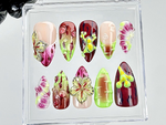 Mutant Floral Alien Press On Nails | Dark Garden Fantasy Fake Nails | Mushroom Beetle Garden Nail Art | 3D Fruit Pod Press Ons | HB893YC