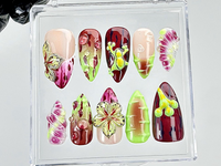 Mutant Floral Alien Press On Nails | Dark Garden Fantasy Fake Nails | Mushroom Beetle Garden Nail Art | 3D Fruit Pod Press Ons | HB893YC
