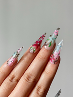 Spring Glass Floral Press On Nails | Hand Painted Flower Nails | Pastel Stiletto Nails | Elegant Floral Nail Art | Luxury Press Ons|HB1278HC