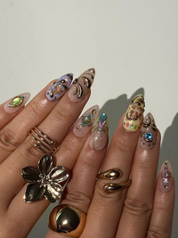 Baroque Angel Press On Nails for Vintage Lovers | Angel Art Nude Nails | Gold Scroll Luxury Press Ons | Antique Aesthetic Nails | DB1009HC