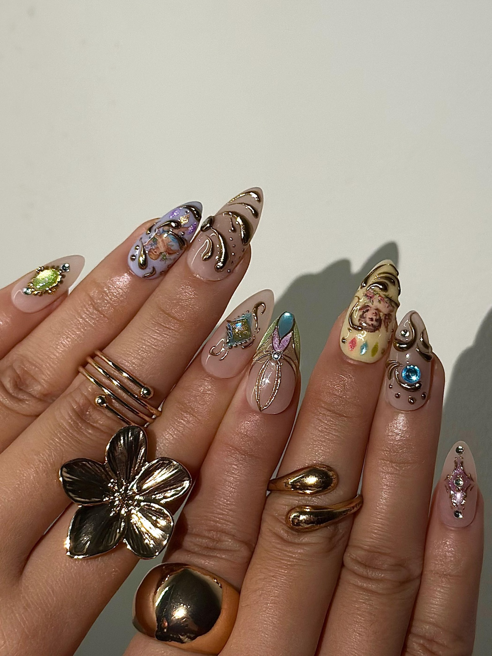 Baroque Angel Press On Nails for Vintage Lovers | Angel Art Nude Nails | Gold Scroll Luxury Press Ons | Antique Aesthetic Nails | DB1009HC
