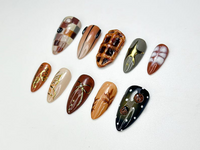 Autumn Brown Press On Nails | Cozy Fall Plaid & 3D Waffle Nail Art | Handmade Neutral Brown Nail | Rustic Autumn Inspired Press Ons |JB161HK