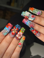 Midnight Sun Press On Nails for Festival | Colorful 3D Flower Nails | Festival Nail | Tropical Summer Luxury Nails | Artistic Nails| JA300HC