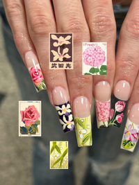 Handmade Vintage Botanical Press On Nails, Japanese Floral Garden Fake Nails, Unique Retro Flower Pattern Nails for Special Events | JB305HK