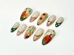 Autumn Pumkin Press On Nails | Pumpkin Sunflower Nail Art | Fall Rustic Farm Nails | Handmade Long Stiletto Nails | HC1087HC