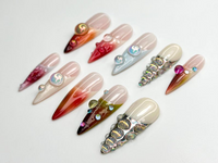 Iridescent Gradient Bubble Press On Nails | Glassy Chrome Pearl Accents | Color Fade Stiletto Nails | Chrome Bubble Nail Art | JC785HC