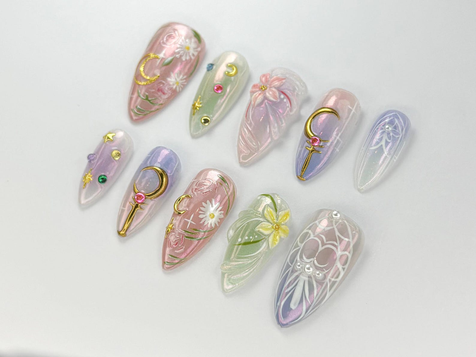 Sailor Moon Press On Nails | Pastel Magical Girl Nail Art | Iridescent Anime Design | Kawaii Anime Press On | Handmade Cosplay Nail |JB746HK