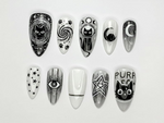 Cosmic Black Cat Press On Nails | Gothic Cat Nail Art | Moon Star Astrology Nails | Witchy Black White Press Ons | Mystic Nail Set | JB263H