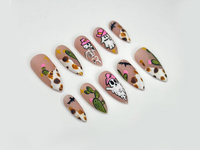 Western Ghost Cowgirl Press On Nails | Spooky Desert Nail Art | Halloween Cactus Nails | Cow Print & Pink Hat Ghost Design | HB1069EC
