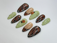 Monarch in Bloom Press On Nails | Butterfly & Bug Inspired Press Ons | Green And Brown Nail Art | Spring Nature Press On Nails | JB741H
