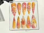 Luxury Floral Hand-Painted Press On Nails | Tropical Flower Fake nails| Floral Fantasy Nail Art | Boho Chic Style Acrylic Nails | HB637YC