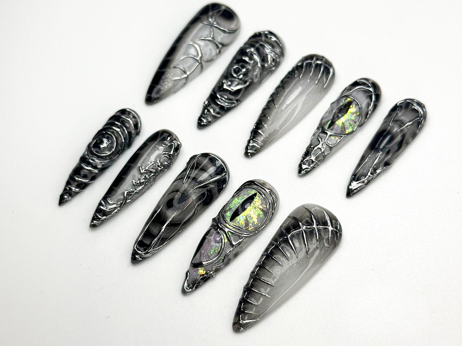 Dragon Gothic Press On Nails | Black 3D Nail Art | Dark Mystic Scale Nails | Handmade Dragon Claw Press Ons | Unique Fantasy Nails | JB801HC