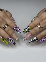 Spooky Stripes Press On Nails | Beetle-Inspired Gothic Nail Art | Handmade Creepy Cute Nails | Halloween Party Nail Art