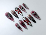 Gothic Blood Red Press-On Nails | Edgy Black And Red Press-Ons | Gothic Press-On Set | Cyberpunk & Gothic Nails | JB726HC