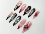 Elegant Red Floral Press On Nails | 3D Red Blossom Nail Set | Elegant Spring Nails | Glossy Floral Nail Set | Dark Glam Nails | JC756HC