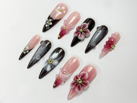Elegant Red Floral Press On Nails | 3D Red Blossom Nail Set | Elegant Spring Nails | Glossy Floral Nail Set | Dark Glam Nails | JC756HC