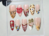 Leopard Rhinestone Press On Nails | Bold Animal Print Fake Nails | Girls Don?M3? Cry Nail Art | 3D Lips & Crystal Press Ons |Nail Art |HB910YK