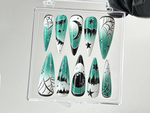 Gothic Halloween Press On Nails | Green Ombre Gothic Nails | Spooky Green Ombre Nail Art | Y2k Nails | Gothic Nails | Press Ons | HB577TK
