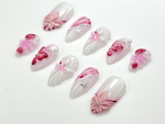 Blush Bloom Pink Press On Nails | 3D Pink Petal & Pearl Nail Art | Elegant Floral Gradient Nails | Romantic Nail | Soft Pink Nails | JC980HC