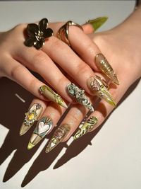 Baroque Stained Glass Press On Nails | Vintage Luxury Heart Nails | Handmade Victorian Aesthetic Nails | Handmade Stiletto Press Ons|JB311HC