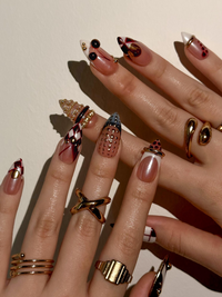 Gold Ring Luxury Press On Nails | Pearl Nude & Gold Hardware Nails | Luxury Gilded Almond Nail Art | High Fashion Jewelry Nail Set | JB296EC