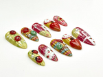 Ladybug, Strawberry Press On Nails | Vintage Strawberry Nail Art |3D Fruit & Plaid Design Nails |Summer Fruit Press Ons |Cute Nails |JB835YK