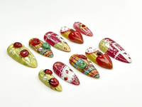 Ladybug, Strawberry Press On Nails | Vintage Strawberry Nail Art |3D Fruit & Plaid Design Nails |Summer Fruit Press Ons |Cute Nails |JB835YK