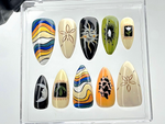 Boho Sun Moon Press On Nails | Groovy Earthy Fake Nails | Artistic Sun and Moon Nail Art | Custom Groovy Press Ons | Unique Nails | HB884YK