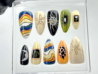 Boho Sun Moon Press On Nails | Groovy Earthy Fake Nails | Artistic Sun and Moon Nail Art | Custom Groovy Press Ons | Unique Nails | HB884YK