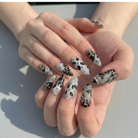 Gothic Smoke Cross Press On Nails | Black White Flame Nails | Silver Cross & Rhinestone Nail Art | Dark Baroque Statement Nails | Long Stiletto Press Ons