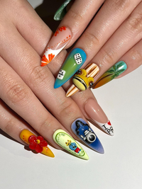 Tropical Vacation Press On Nails | 3D Beach Frog Nails | Puerto Summer Nail Art | Colorful Travel Press Ons | Handmade Nails | JB315HC