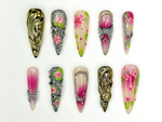 3D Luxury Floral Press On Nails | Flower Gold Chrome Nails | Handmade Statement Nail Art | Elegant Long Press Ons | HB997GK