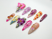 Summer Press On Nails Tropical Bloom | 3D Orchid & Fruit Nail Art | Colorful Summer Flower Design | Handmade Nature Nails | JB983HC