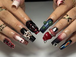 Dark Carnival Horror Press On Nails | 3D Creepy Clown Nail Art | Gothic Horror Eyes & Chains | Edgy Halloween Statement Set | JB144EK