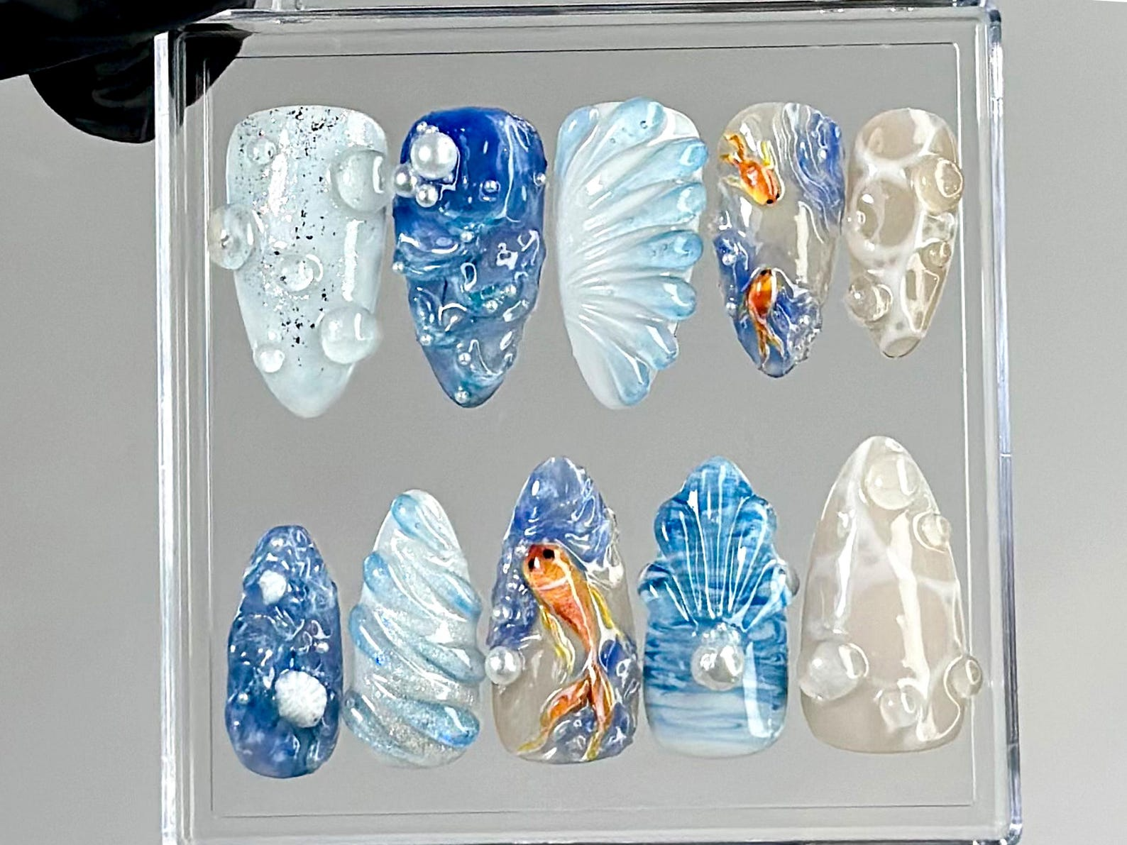 Ocean Koi 3D Press On Nails | Underwater Fantasy Press Ons | Custom Ocean Theme Fake Nails | Coastal Beauty Nail Art | Beach Vibes | HB753YC