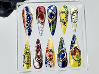 Bold Multicolor Marble Press On Nails |Abstract Gold Accent Fake Nails |Unique Artistic Nail Art |Retro Pop Art Nails |Luxury Nails |HB899YK