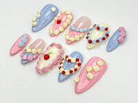 Pastel Birthday Party Press On Nails |Sweet Dessert-Inspired Nails | 3D Pastel Icing & Cream Nail Art | Handmade Birthday Nails | JB808HC