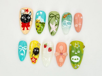 Studio Ghibli-Inspired Nail Art | Totoro and Kiki Nail Art | Kawaii Anime 3D Design | Whimsical Anime & Nature Nail Art | JB543HK