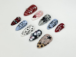 Grunge Cartoon Style Press On Nails | Red & Blue Mismatch Nails | Handpainted Edgy Punk Art | Funky Cartoon Press Ons| Handmade Nail|JC977HC