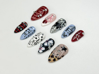 Grunge Cartoon Style Press On Nails | Red & Blue Mismatch Nails | Handpainted Edgy Punk Art | Funky Cartoon Press Ons| Handmade Nail|JC977HC