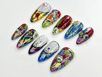 Stained Glass Fantasy Press On Nails | Hand-Painted Mosaic Nail Art | Sparkly Abstract Rainbow Design | Festival Boho Press On Set | JC786HC
