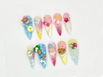 Kawaii Hello Kitty Press On Nails| 3D Tropical Nail Art | Cat & Plaid 3D Nail Set | Handmade Nail Set | Cute 3D Nail Art Design| JB619LC