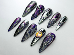 Metallic Dragon Scale Press-On Nails | Gothic Fantasy Inspired Set | Unique 3D Chrome Press-Ons | Cyberpunk And Gothic Nails | JB725HC